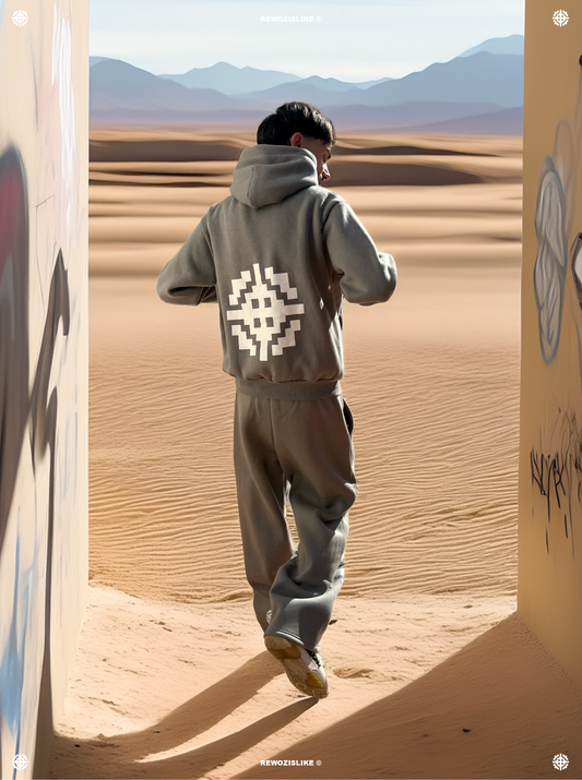 SET COORDINATO REWOZISLIKE © Completo Felpa + Pantalone in Cotone Felpato – Grigio Chiaro