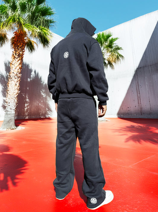 SET COORDINATO REWOZISLIKE © Completo Felpa + Pantalone in Cotone Felpato – Grigio Scuro