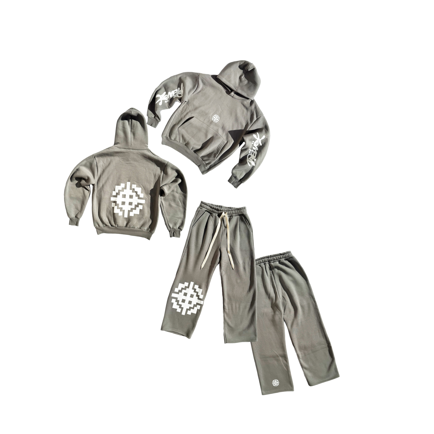 SET COORDINATO REWOZISLIKE © Completo Felpa + Pantalone in Cotone Felpato – Grigio Chiaro